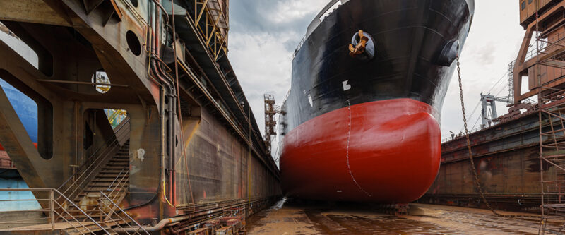 Hull of a ship in a dock